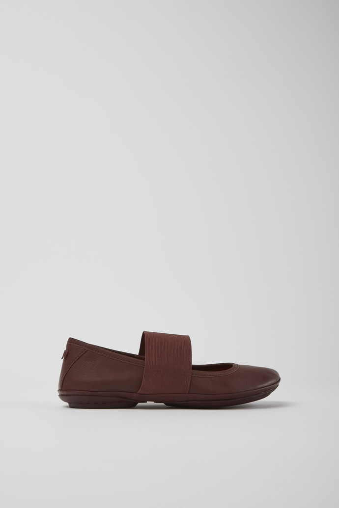 Side view of Right Burgundy leather ballerina flats for women