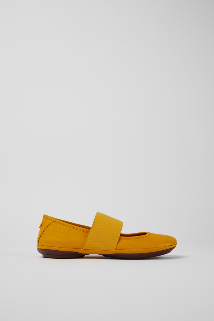 Side view of Right Yellow leather ballerina flats for women