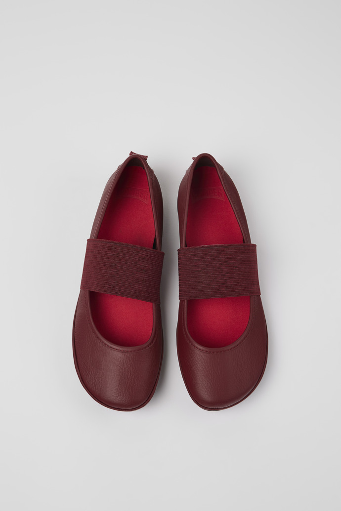Overhead view of Right Burgundy leather ballerinas for women