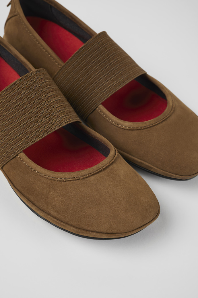 Close-up view of Right Brown nubuck ballerinas for women