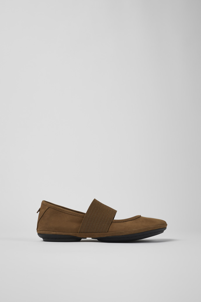 Image of Side view of Right Brown nubuck ballerinas for women