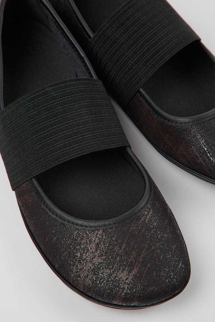 Close-up view of Right Black nubuck ballerinas for women