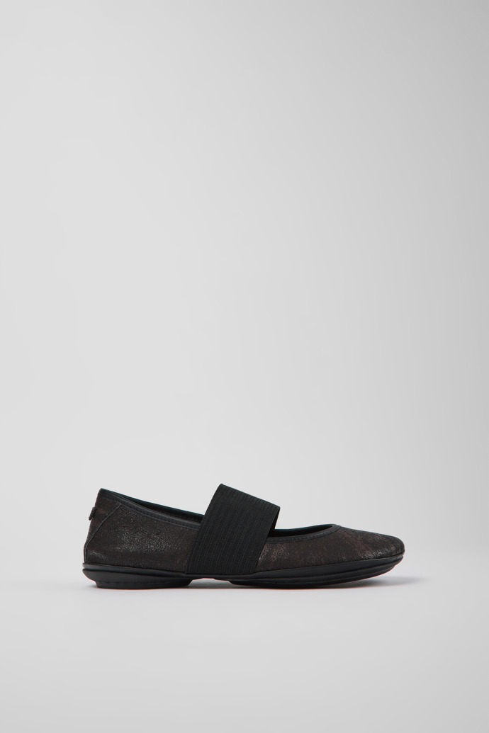 Image of Side view of Right Black nubuck ballerinas for women
