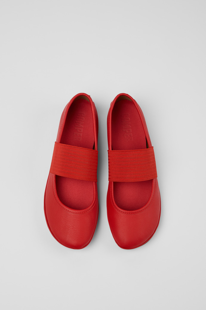 Overhead view of Right Red Leather Ballerina for Women.