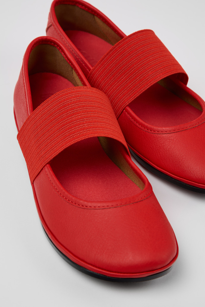 Close-up view of Right Red Leather Ballerina for Women.