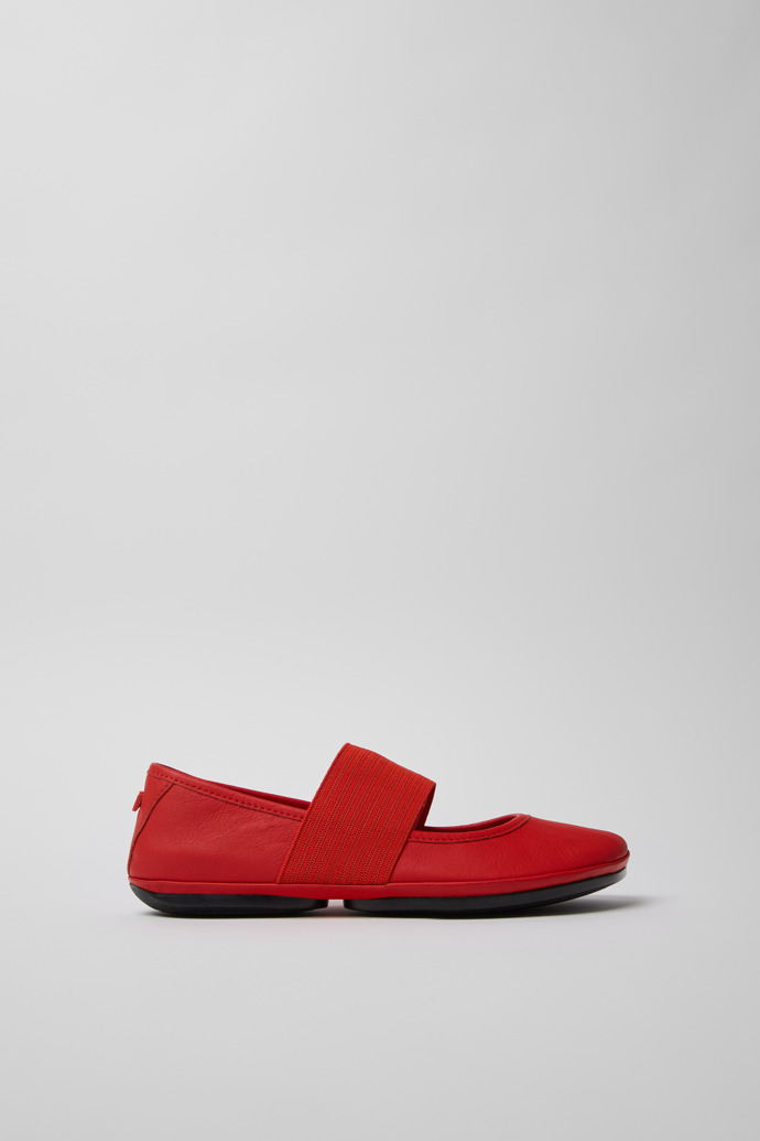 Side view of Right Red Leather Ballerina for Women.