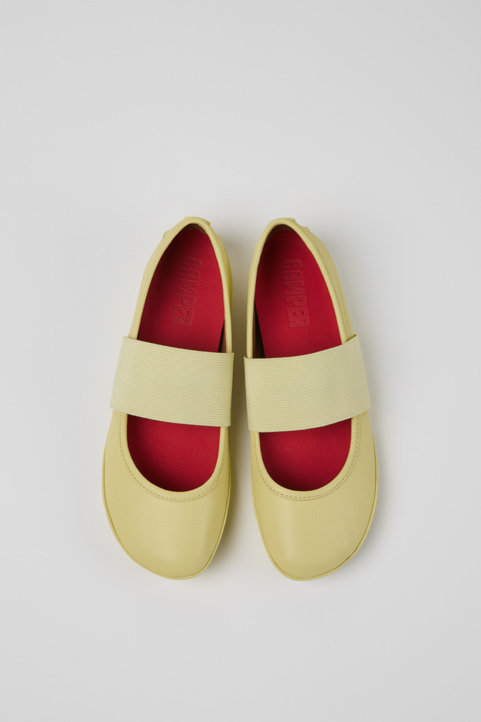 Overhead view of Right Yellow Leather Ballerina for Women.