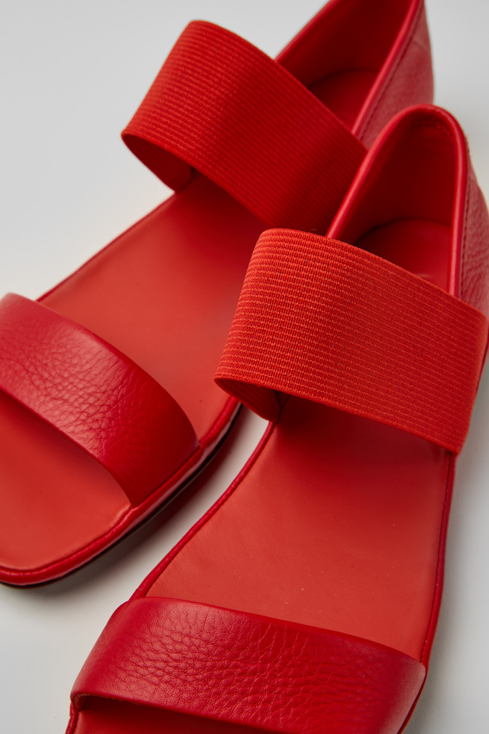 Close-up view of Right Red leather sandals for women