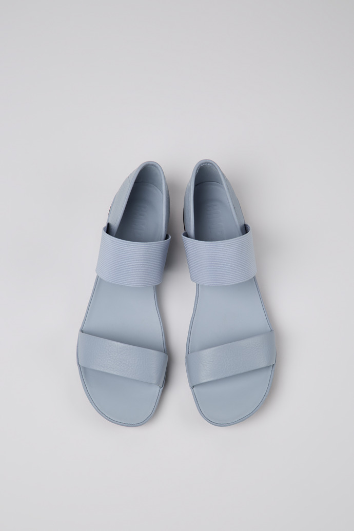 Overhead view of Right Blue leather sandals for women
