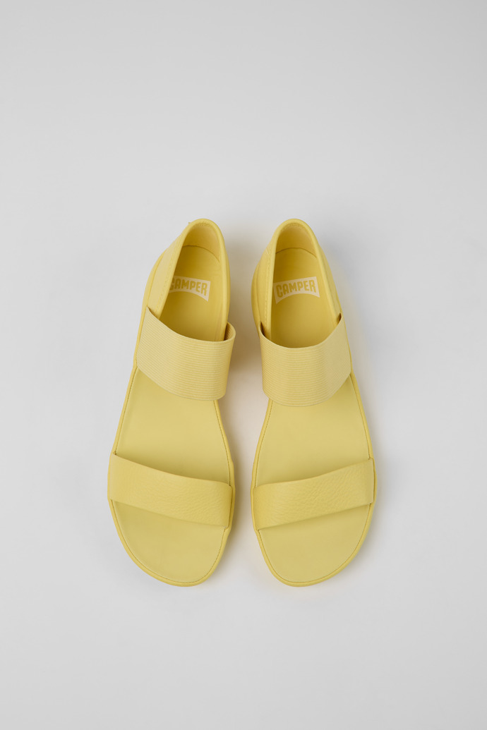 Overhead view of Right Yellow leather sandals for women
