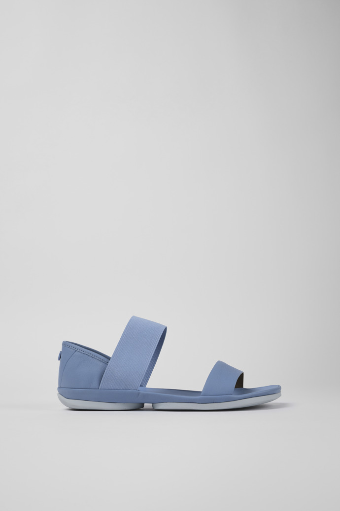 Image of Side view of Right Blue Leather Sandal for Women