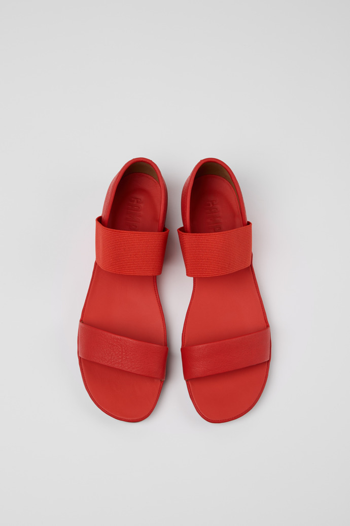 Overhead view of Right Red Leather Sandals for Women.