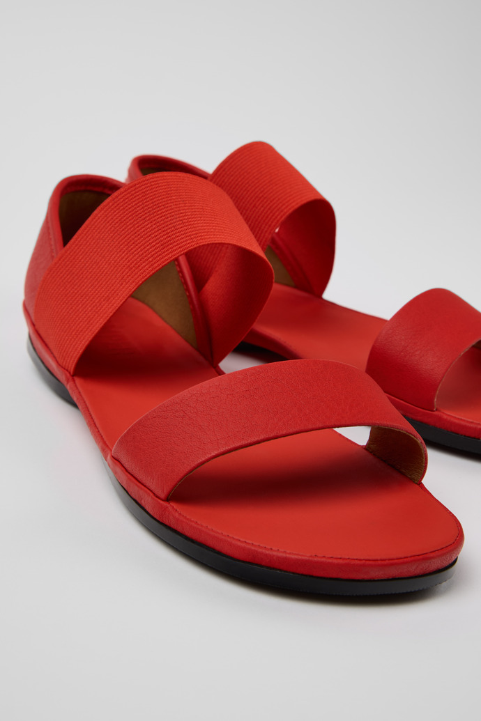 Close-up view of Right Red Leather Sandals for Women.