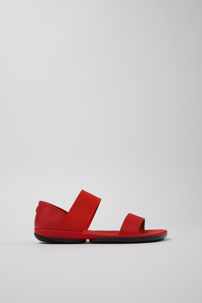 Side view of Right Red Leather Sandals for Women.