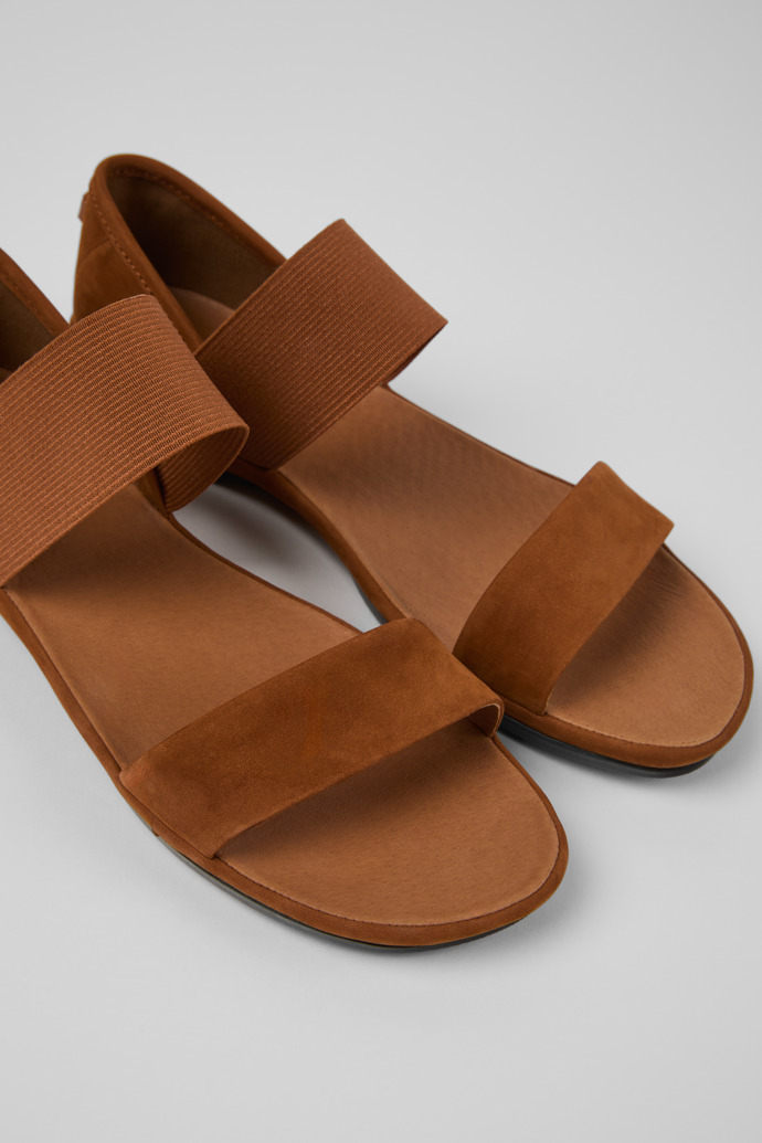 Close-up view of Right Brown Nubuck Sandals for Women.