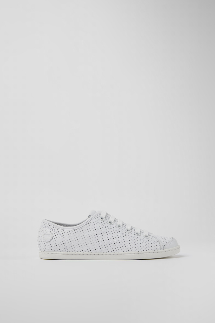Image of Side view of Uno White leather sneakers for women