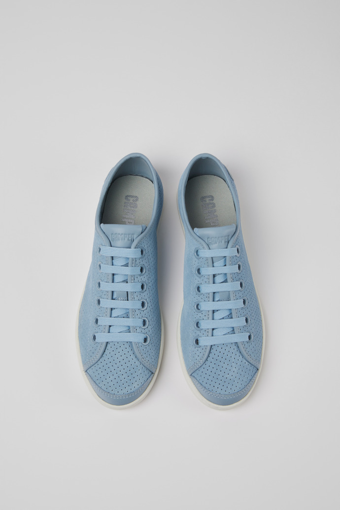 Overhead view of Uno Blue nubuck and leather sneakers for women