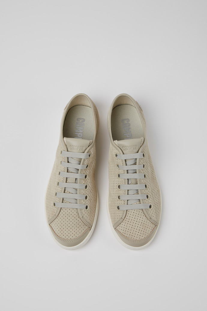 Overhead view of Uno Gray nubuck and leather sneakers for women