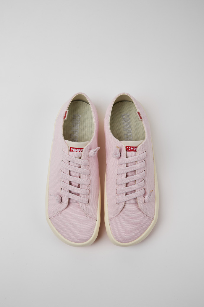 Overhead view of Peu Rambla Pink recycled cotton sneakers for women