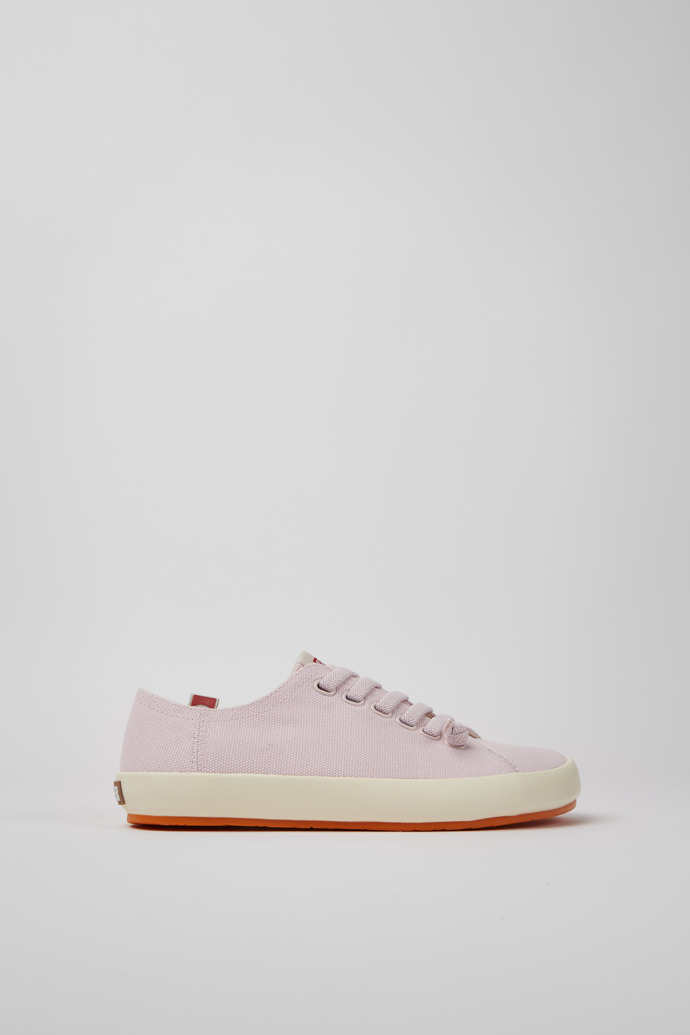 Side view of Peu Rambla Pink recycled cotton sneakers for women