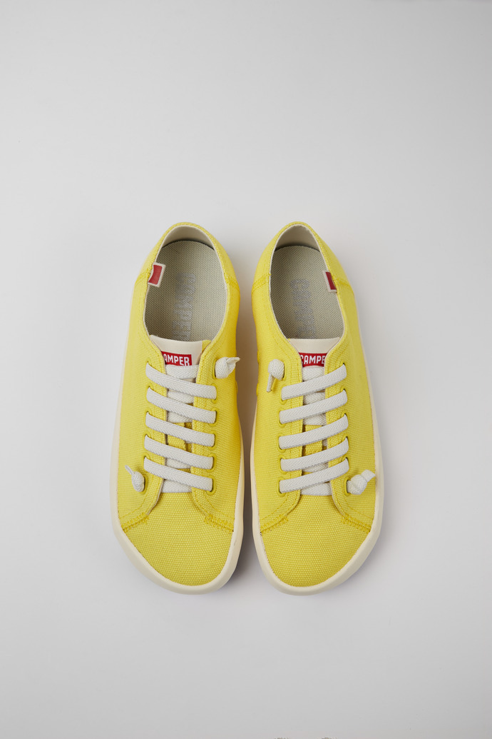 Overhead view of Peu Rambla Yellow recycled cotton sneakers for women