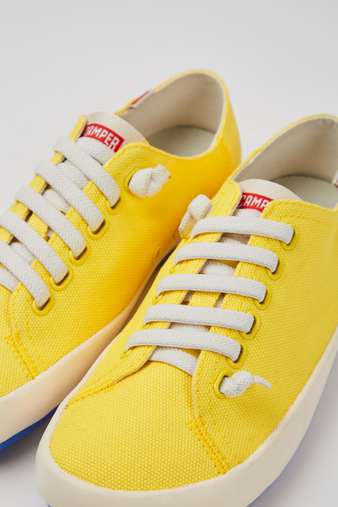 Close-up view of Peu Rambla Yellow recycled cotton sneakers for women