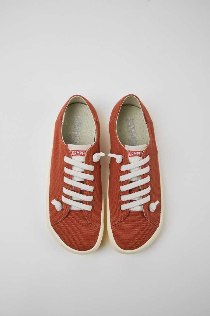 Overhead view of Peu Rambla Red recycled cotton sneakers for women