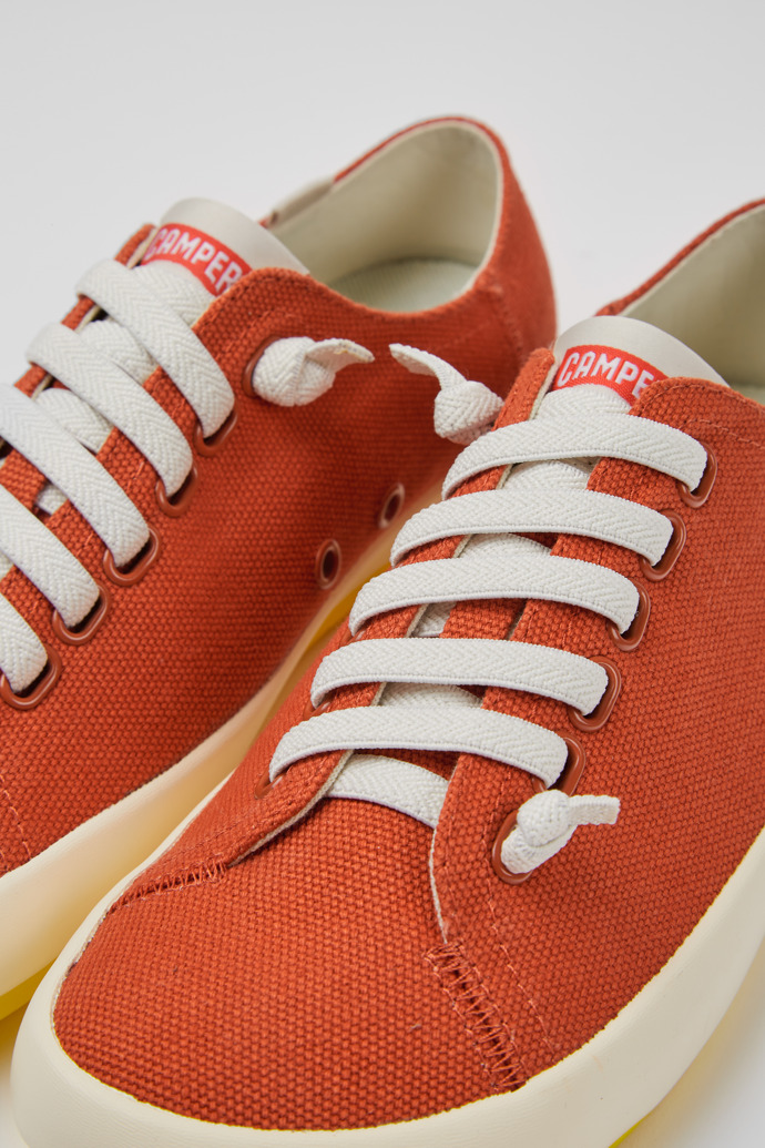 Close-up view of Peu Rambla Red recycled cotton sneakers for women