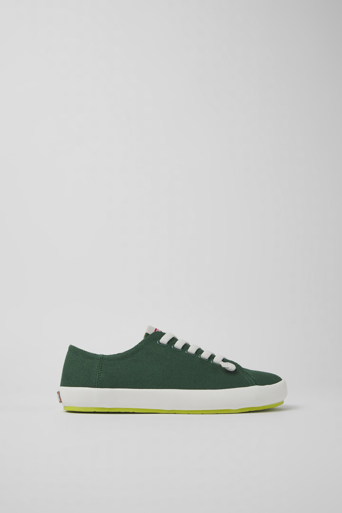 Image of Side view of Peu Rambla Green textile sneakers for women