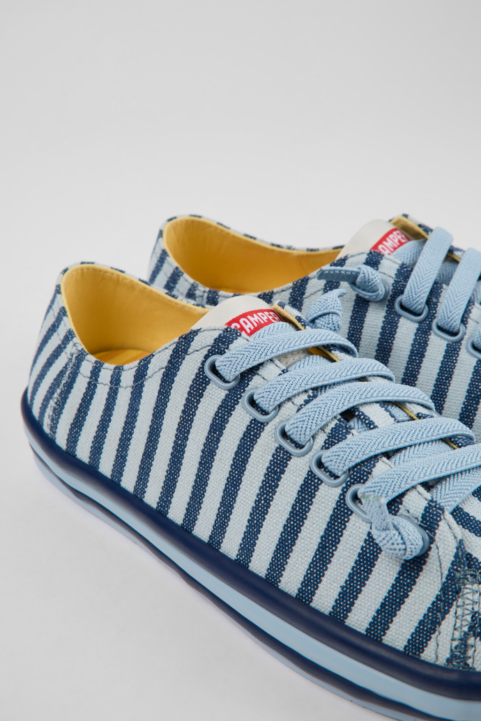 Close-up view of Peu Rambla Blue and white textile sneakers for women