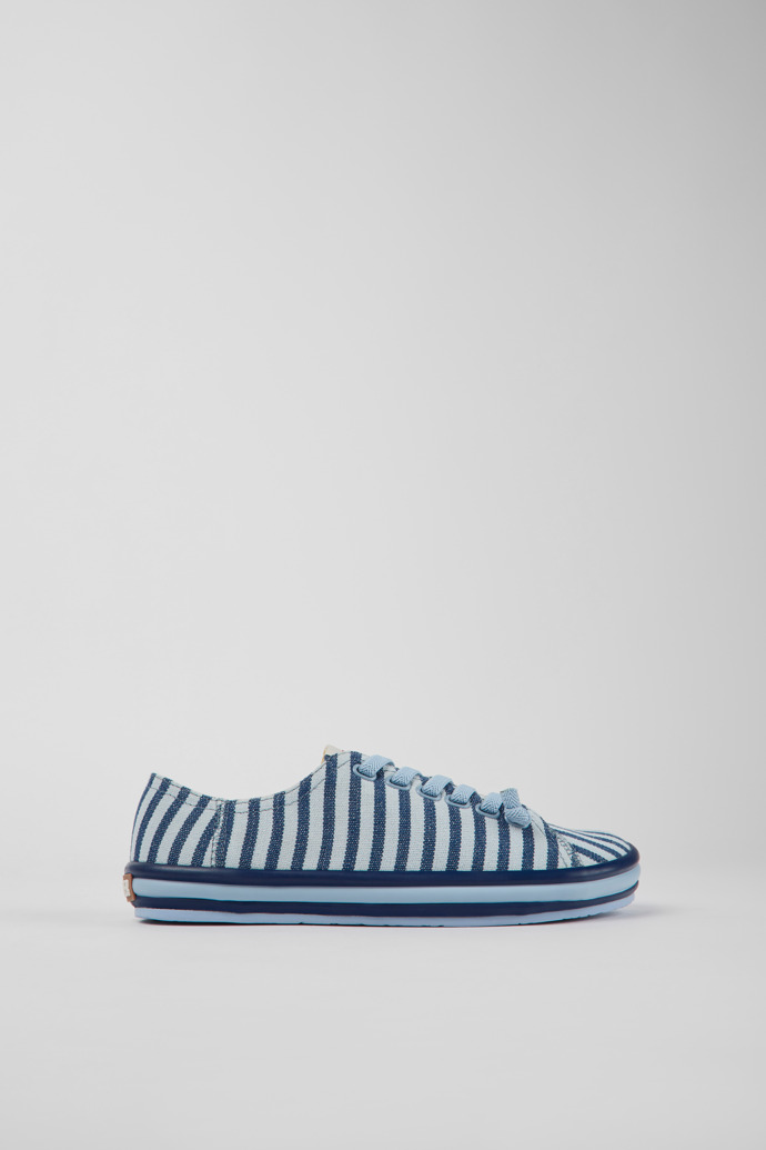 Side view of Peu Rambla Blue and white textile sneakers for women