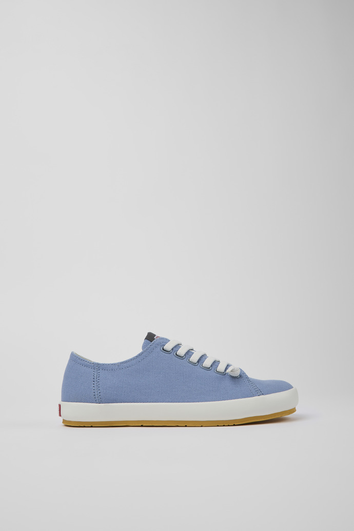 Image of Side view of Peu Rambla Blue Textile Sneaker for Women