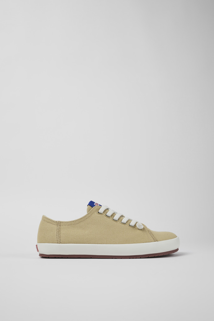 Image of Side view of Peu Rambla Beige Textile Sneaker for Women