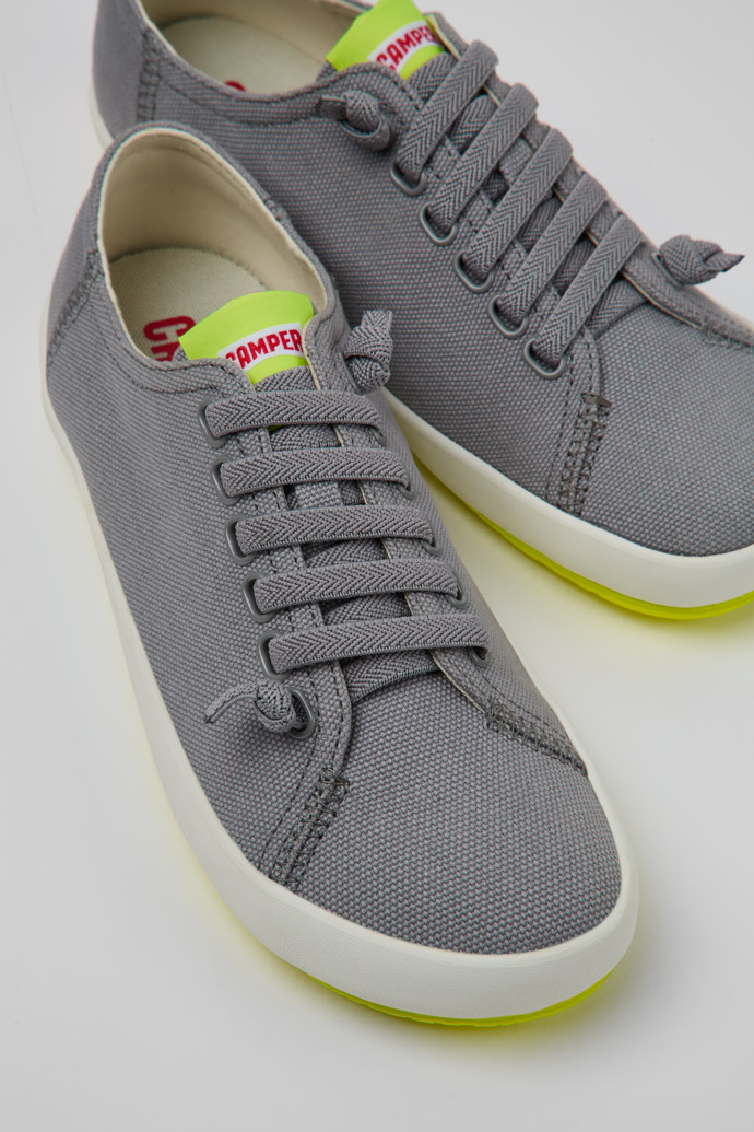 Close-up view of Peu Rambla Gray Recycled Cotton Women's Sneakers.