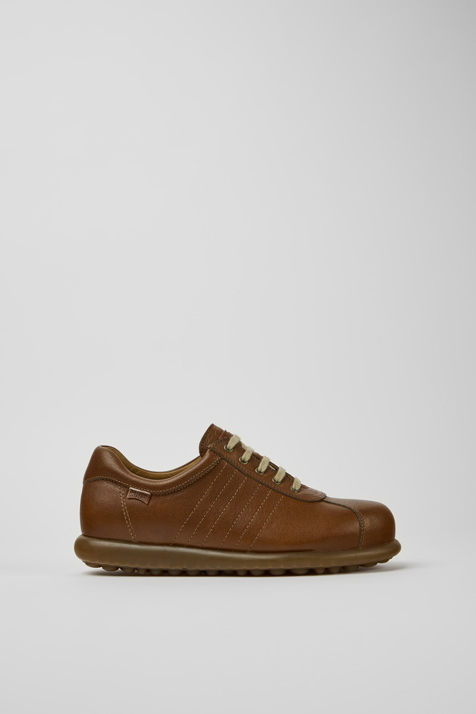Side view of Pelotas Brown leather sneakers for women