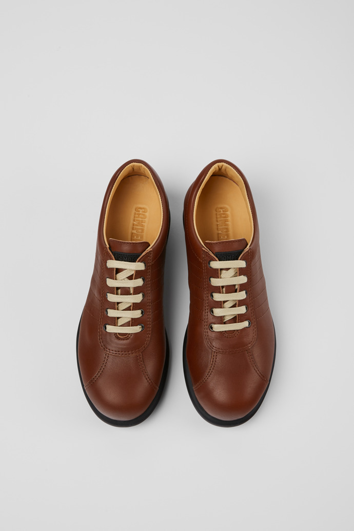 Overhead view of Pelotas Brown leather shoes for women