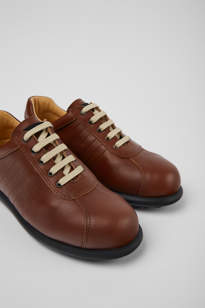 Close-up view of Pelotas Brown leather shoes for women
