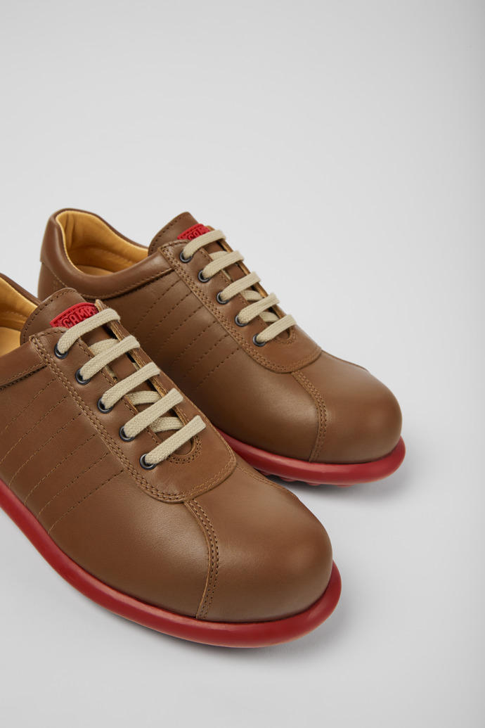 Close-up view of Pelotas Brown leather shoes for women