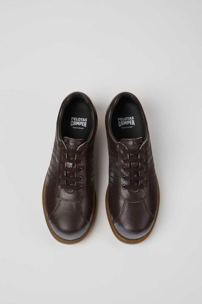 Overhead view of Pelotas Brown Leather Shoes for Women.