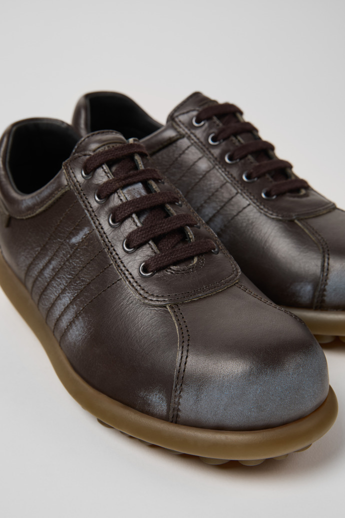 Close-up view of Pelotas Brown Leather Shoes for Women.