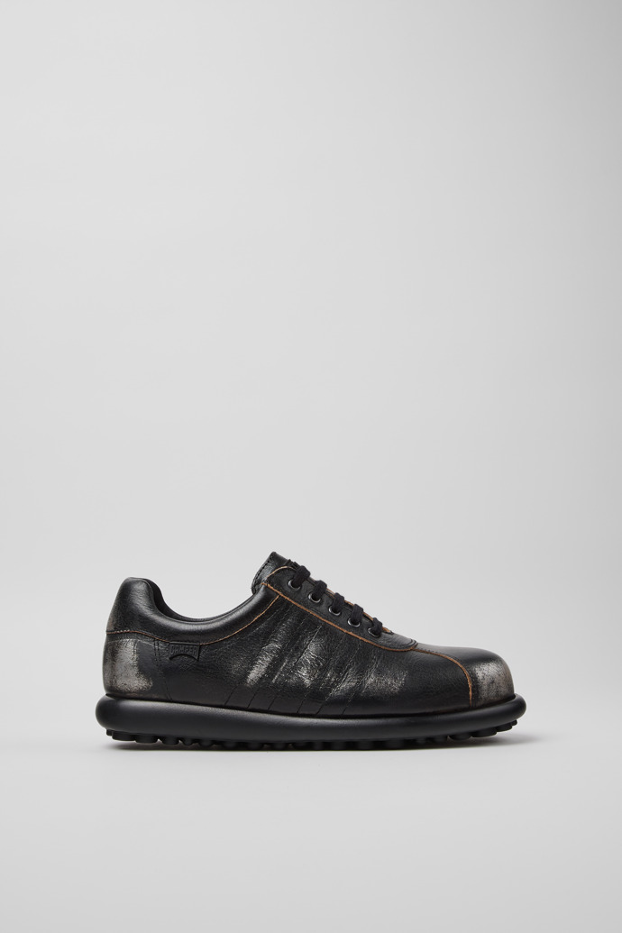 Side view of Pelotas Black and Gray Vegetable-Tanned Leather Shoes for Women.