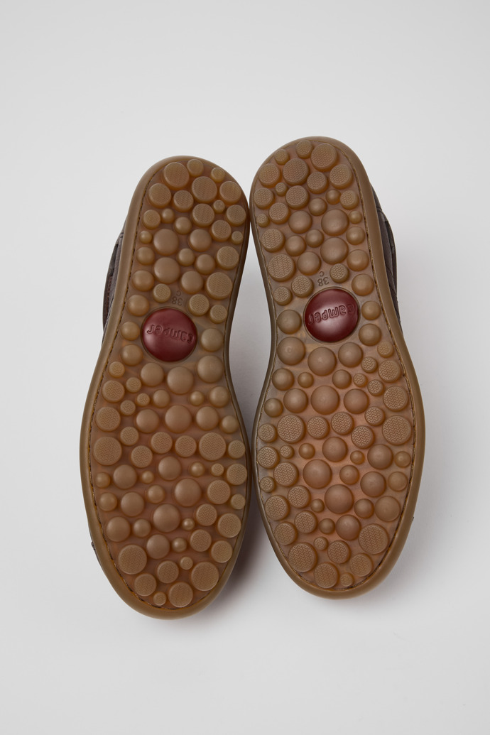 The soles of Pelotas Brown Leather Shoes for Women.
