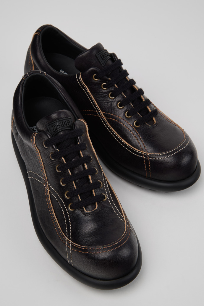 Close-up view of Twins Black Leather Shoes for Women.