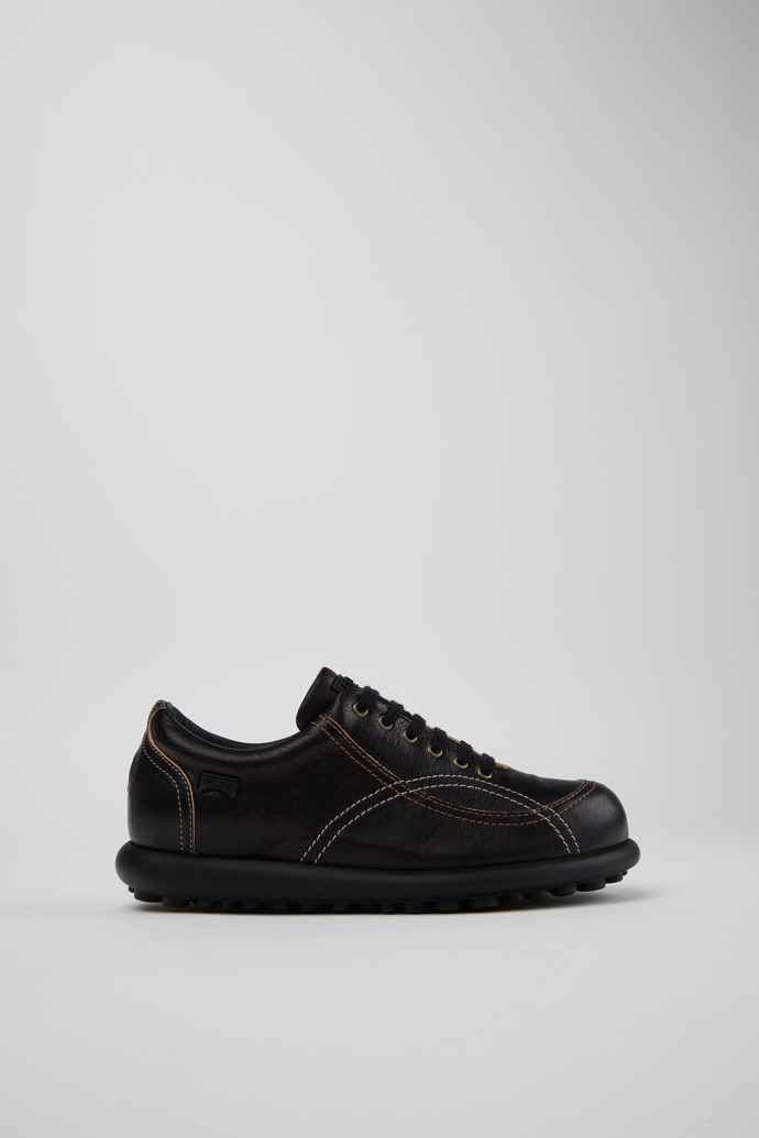 Side view of Twins Black Leather Shoes for Women.