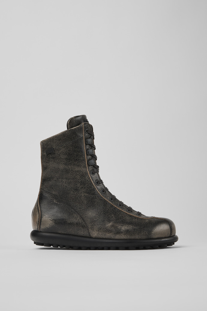 Image of Side view of Pelotas Gray leather boots for men