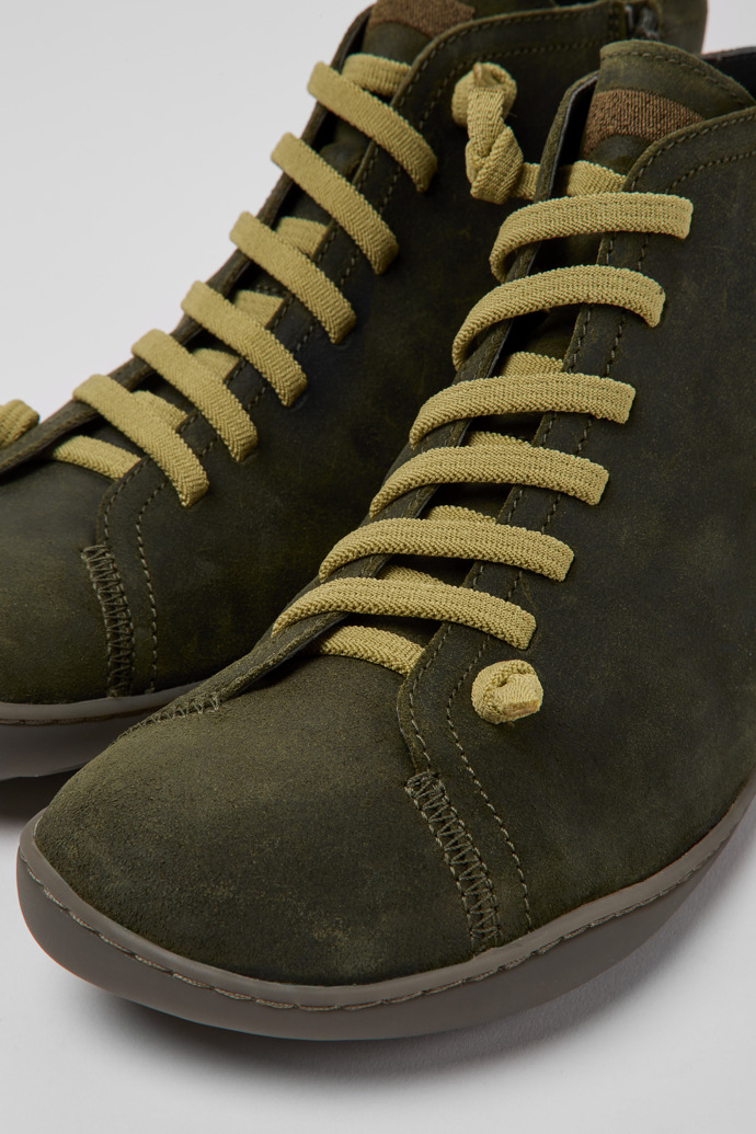 Close-up view of Peu Green leather ankle boots for men