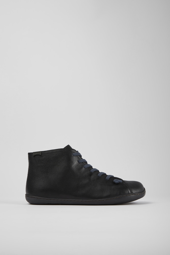 Image of Side view of Peu Black leather ankle boots for men