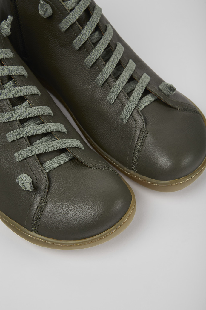 Close-up view of Peu Green-gray leather ankle boots for men