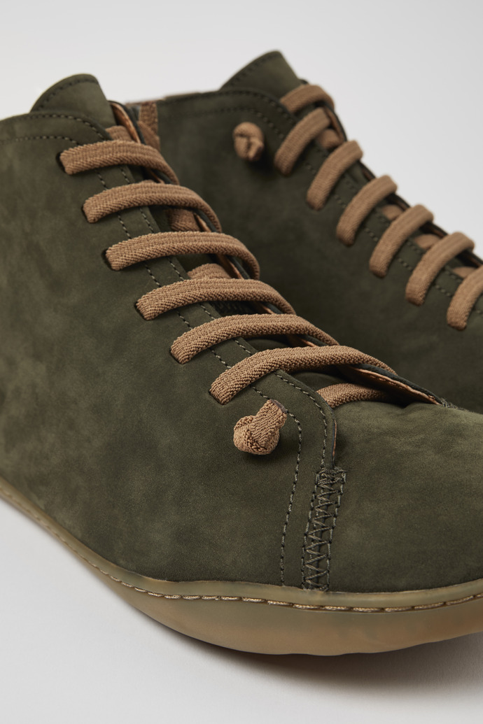 Close-up view of Peu Green nubuck ankle boots for men