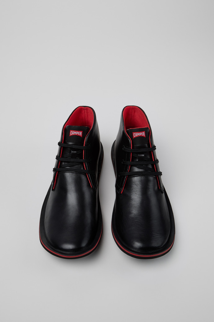 Overhead view of Beetle Black Leather Ankle Boots for Men.